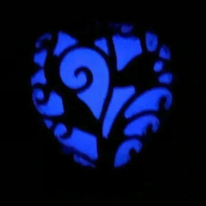 Purple & Silver Filigree Glow in the Dark Heart Necklace NWT